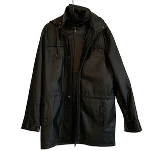 Charles Klein Hooded Leather Stadium Jacket